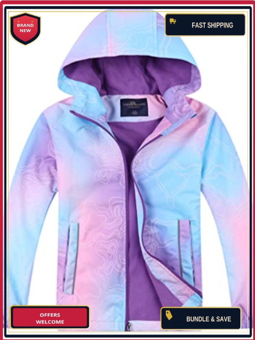 Waterproof Kids Rain Jacket Fleece Lining Hooded Windbreaker